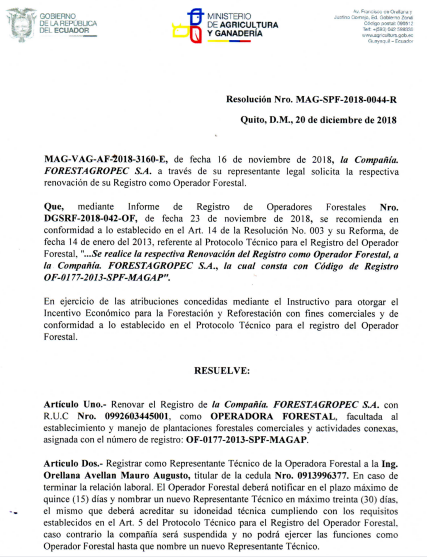 OPERADORA FORESTAL 2013 - 2018 - 2023